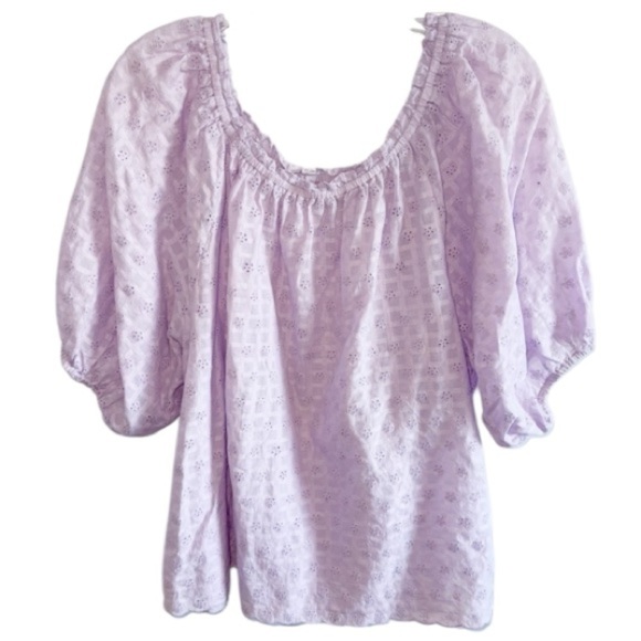 Velvet by Graham & Spencer Puff Slv Lavender Cottagecore Eyelet Blouse Sz Large - Picture 2 of 9